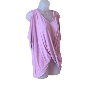 VENUS Top Lavender Ballet Wrap Cold Shoulder Deep V-Neck Flirty Size Large